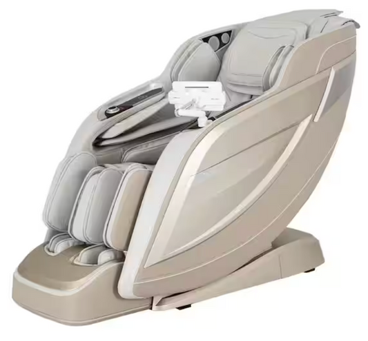 Pro 8500 MAX Taupe Faux Leather Reclining 4D Massage Chair with Zero Gravity, Heated Lumbar, Extended Dual Rail Tracks